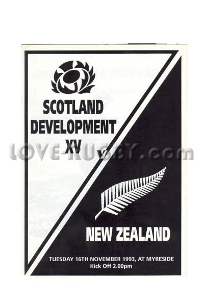 1993 Scotland Development v New Zealand  Rugby Programme